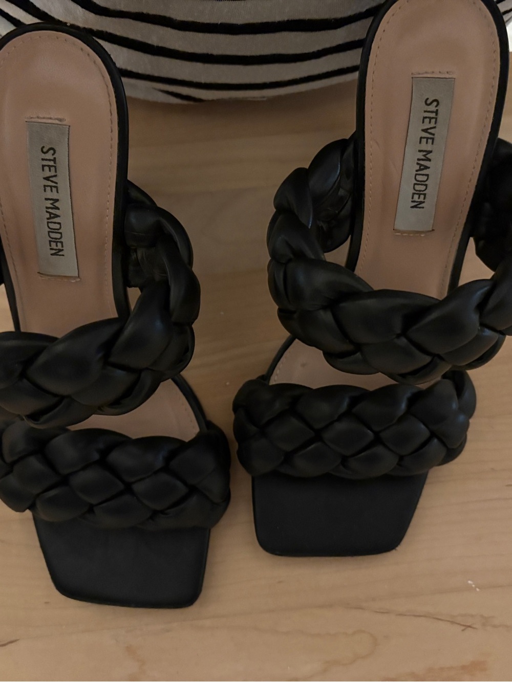 Steve Madden Black Braided Double-Strap Heels